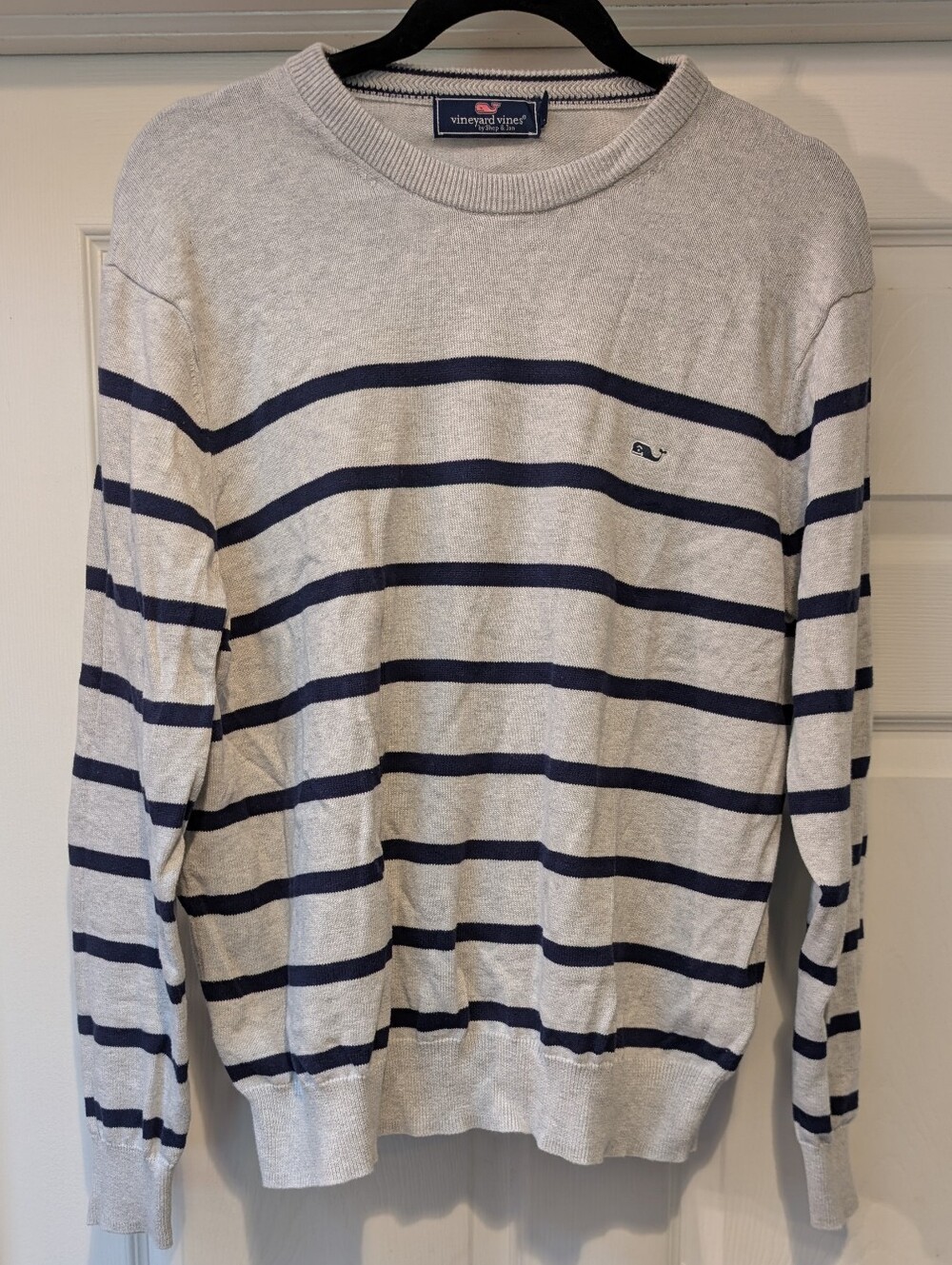 Vineyard Vines Men's Gray Navy Blue Striped Crew Neck Lightweight Sweater Mwdium